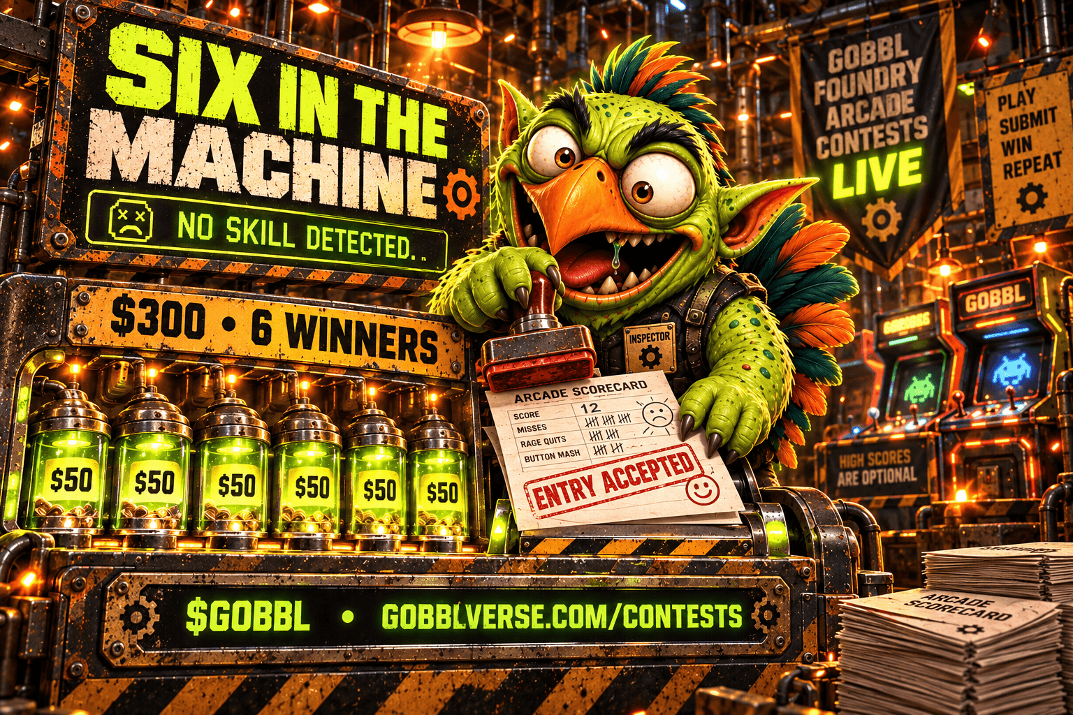 GOBBL operating the Six in the Machine arcade contest terminal